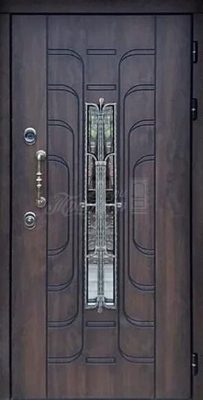 Металлическая дверь винорит со стеклом и ковкой №472